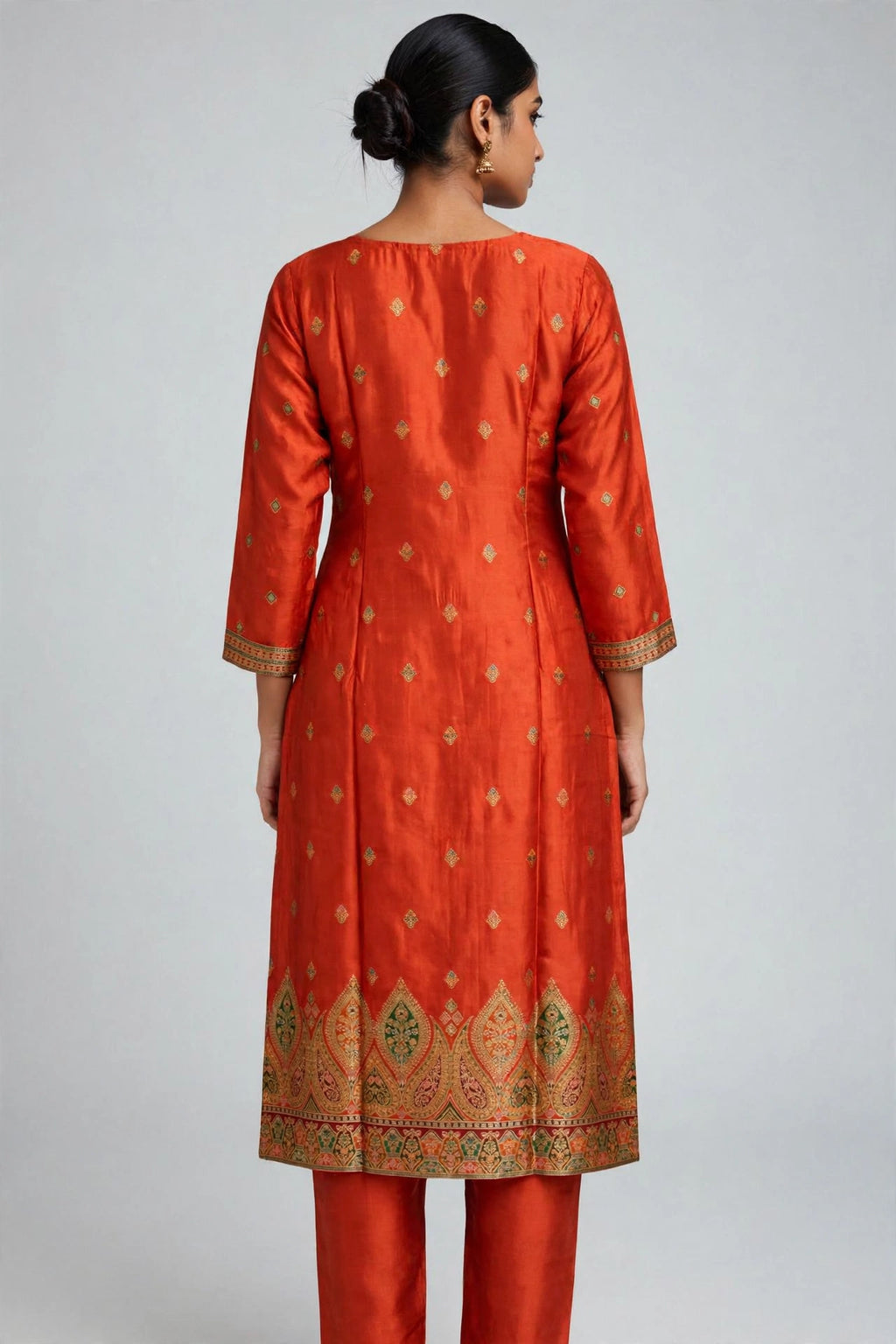 Orange Dola Silk Embroidered Salwar Suit Set