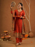 Orange Dola Silk Embroidered Salwar Suit Set