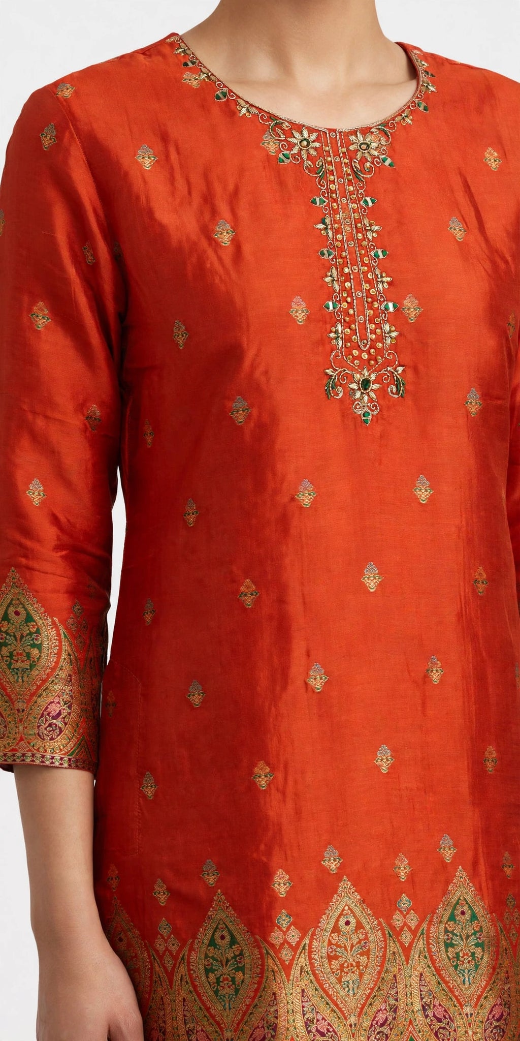 Orange Dola Silk Embroidered Salwar Suit Set