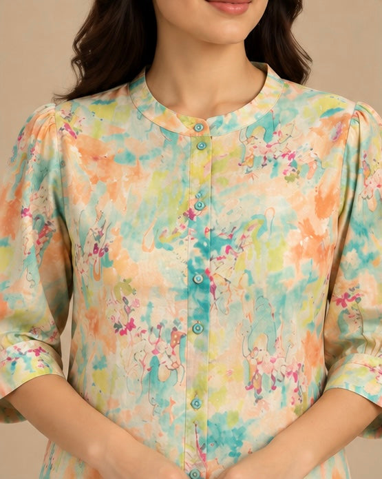 Orange Floral Silk Blend Co-Ord Set for Women