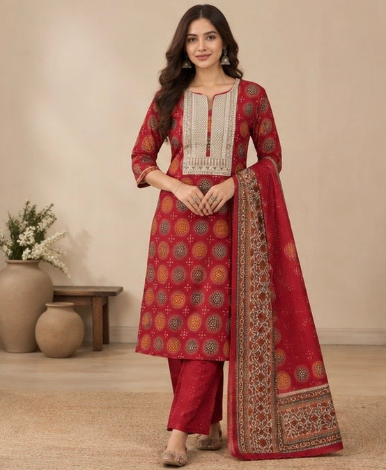 Rust Printed Rayon SKD Set