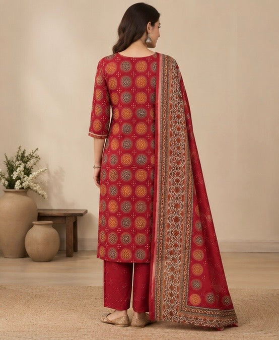 Rust Printed Rayon SKD Set