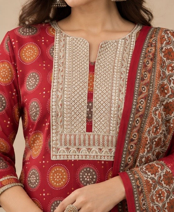 Rust Printed Rayon SKD Set