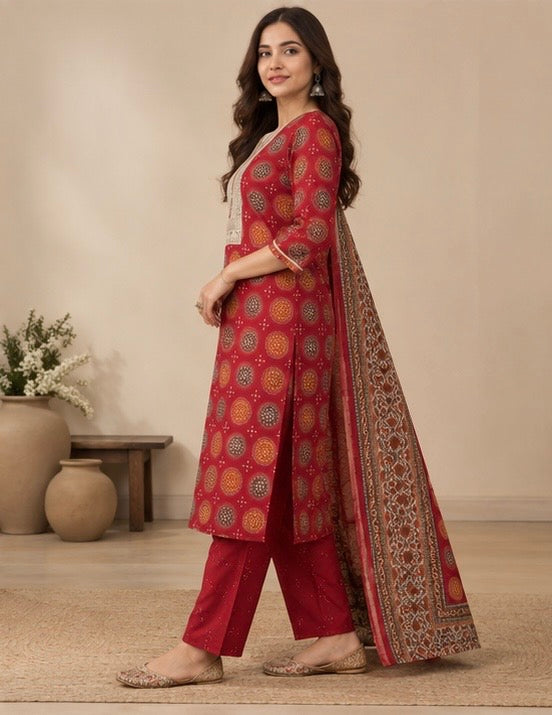 Rust Printed Rayon SKD Set
