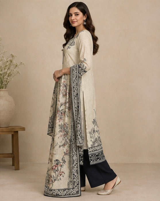 Floral Printed Silk Blend Salwar Suit Set for Women