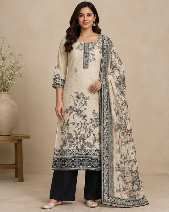 Floral Printed Silk Blend Salwar Suit Set for Women