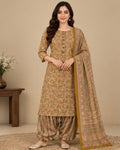 Mustard Printed Cotton Suit Set for Women