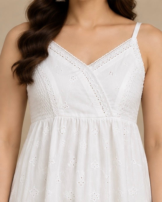 White Cotton Kurta Set with Lace Detailing
