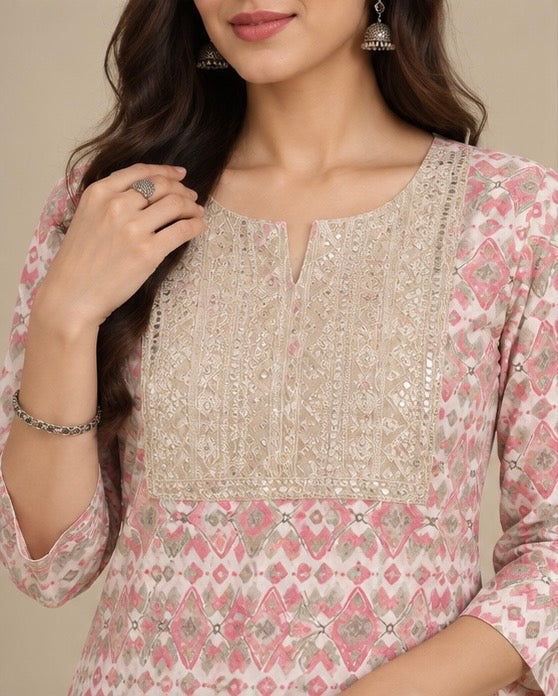 Printed Cotton Blend Kurta Pant Set for Women