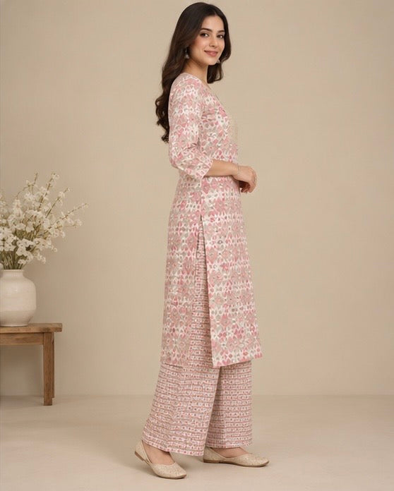 Printed Cotton Blend Kurta Pant Set for Women