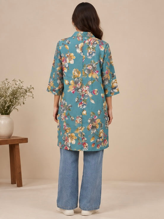 Floral Printed Silk Blend Kurta for Women