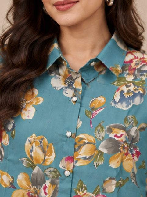 Floral Printed Silk Blend Kurta for Women