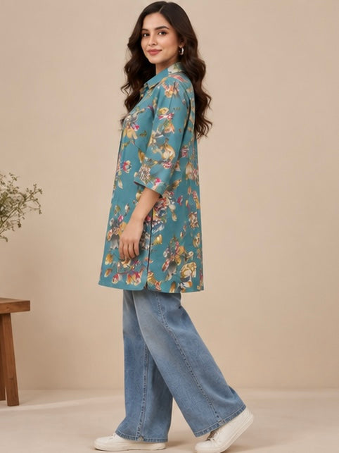 Floral Printed Silk Blend Kurta for Women