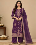 Purple Printed Silk Blend Suit Set for Women