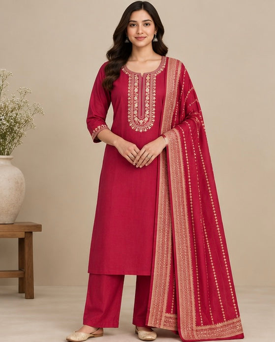 Embroidered Silk Blend Salwar Suit Set for Women