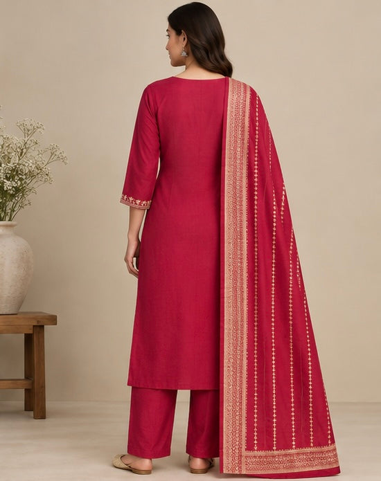 Embroidered Silk Blend Salwar Suit Set for Women