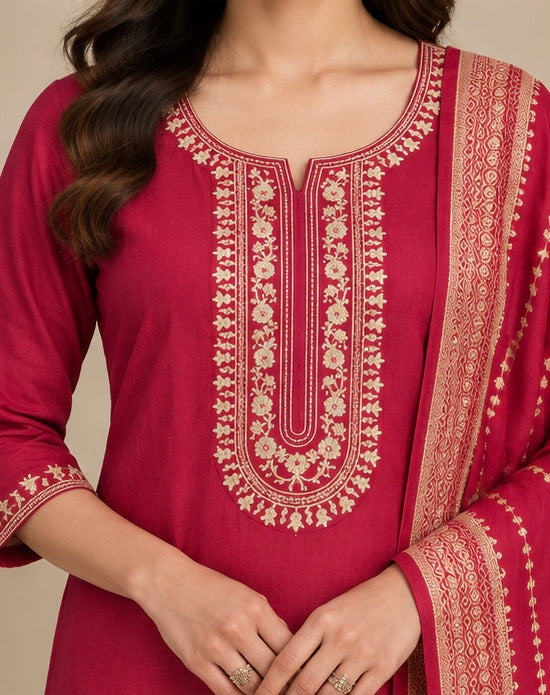 Embroidered Silk Blend Salwar Suit Set for Women