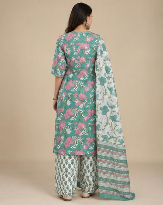 Floral Printed Cotton Salwar Suit Set for Women
