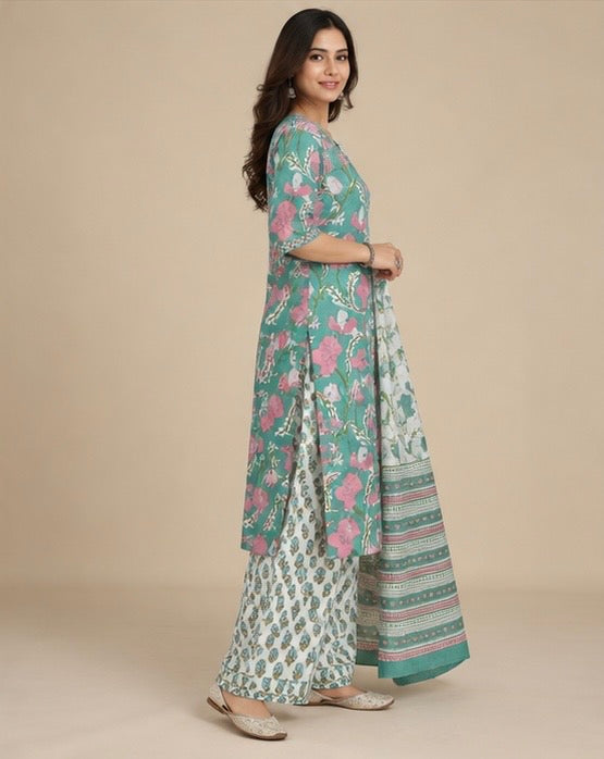 Floral Printed Cotton Salwar Suit Set for Women