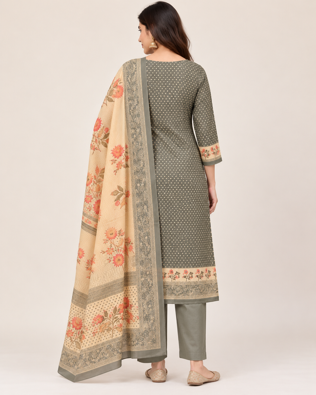 Sage Green Chanderi Silk Unstitched Dress Material with Floral Printed Dupatta