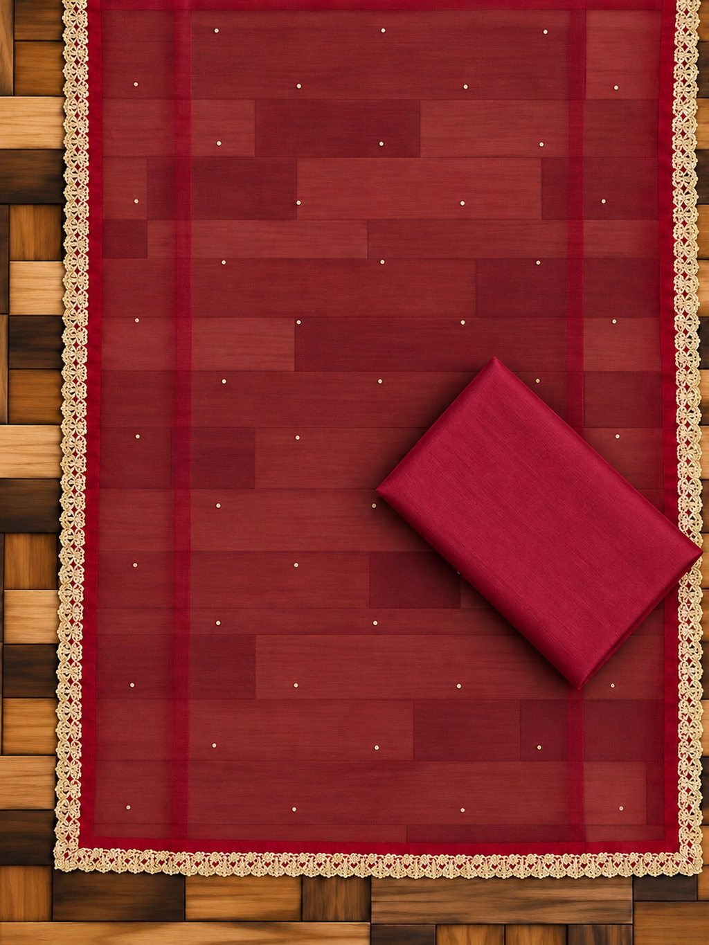 Maroon Jacquard Silk Unstitched Suit Material with Dupatta