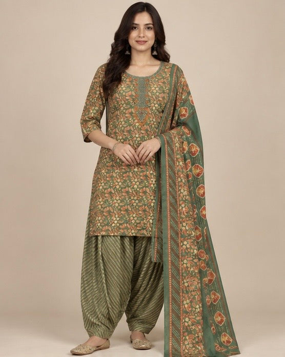 Printed Rayon Salwar Suit Set for Women