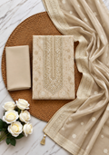Fawn Silk Blend Unstitched Dress Material with Intricate Embroidery