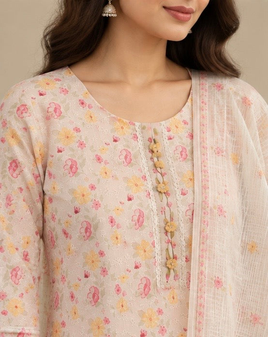Printed Cotton Salwar Kurta Dupatta Set for Women