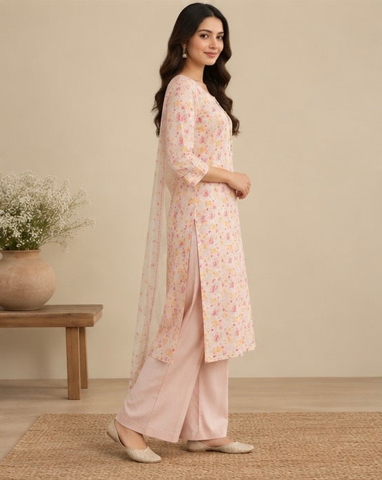 Printed Cotton Salwar Kurta Dupatta Set for Women