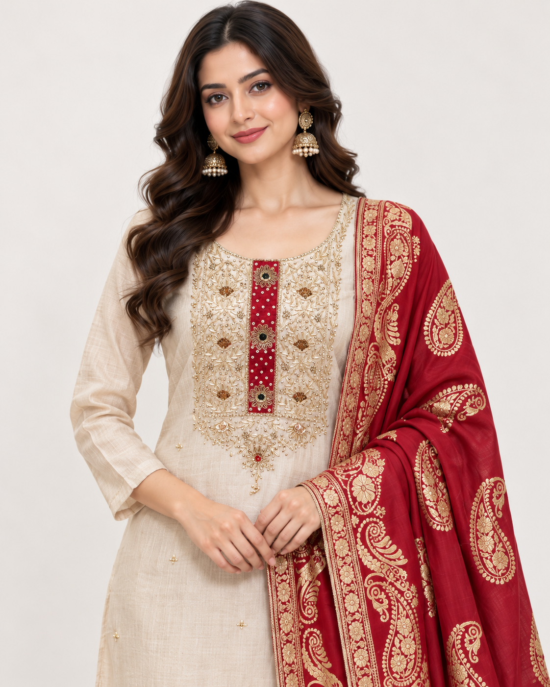 Fawn Tissue Silk Unstitched Suit Set for Women