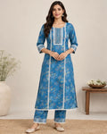 Blue Floral Printed Cotton Cord Set for Women