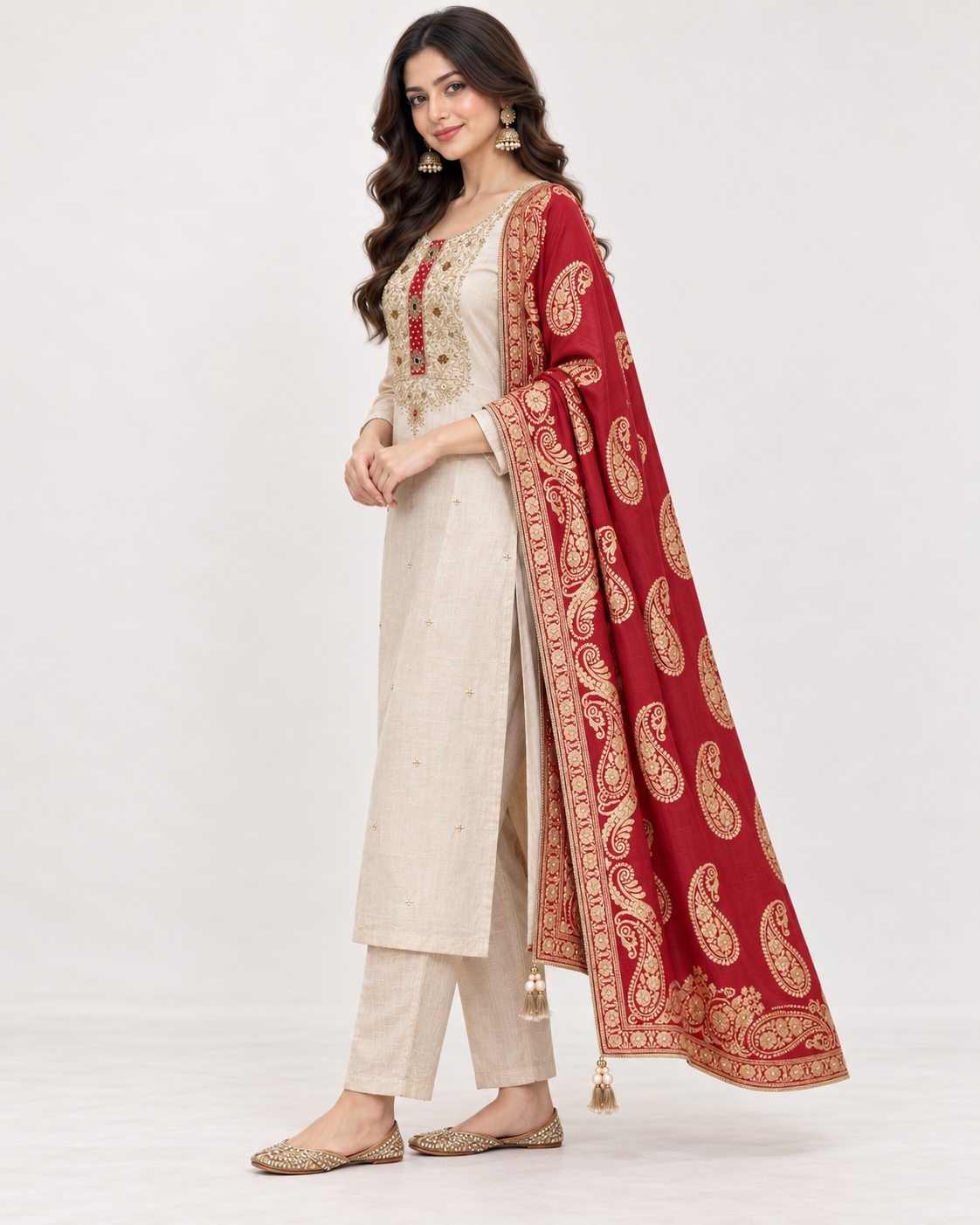 Fawn Tissue Silk Unstitched Suit Set for Women