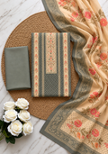Sage Green Chanderi Silk Unstitched Dress Material with Floral Printed Dupatta