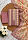Taupe Chanderi Silk Unstitched Dress Material with Floral Printed Dupatta
