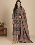 Black Floral Printed Cotton Suit Set for Women