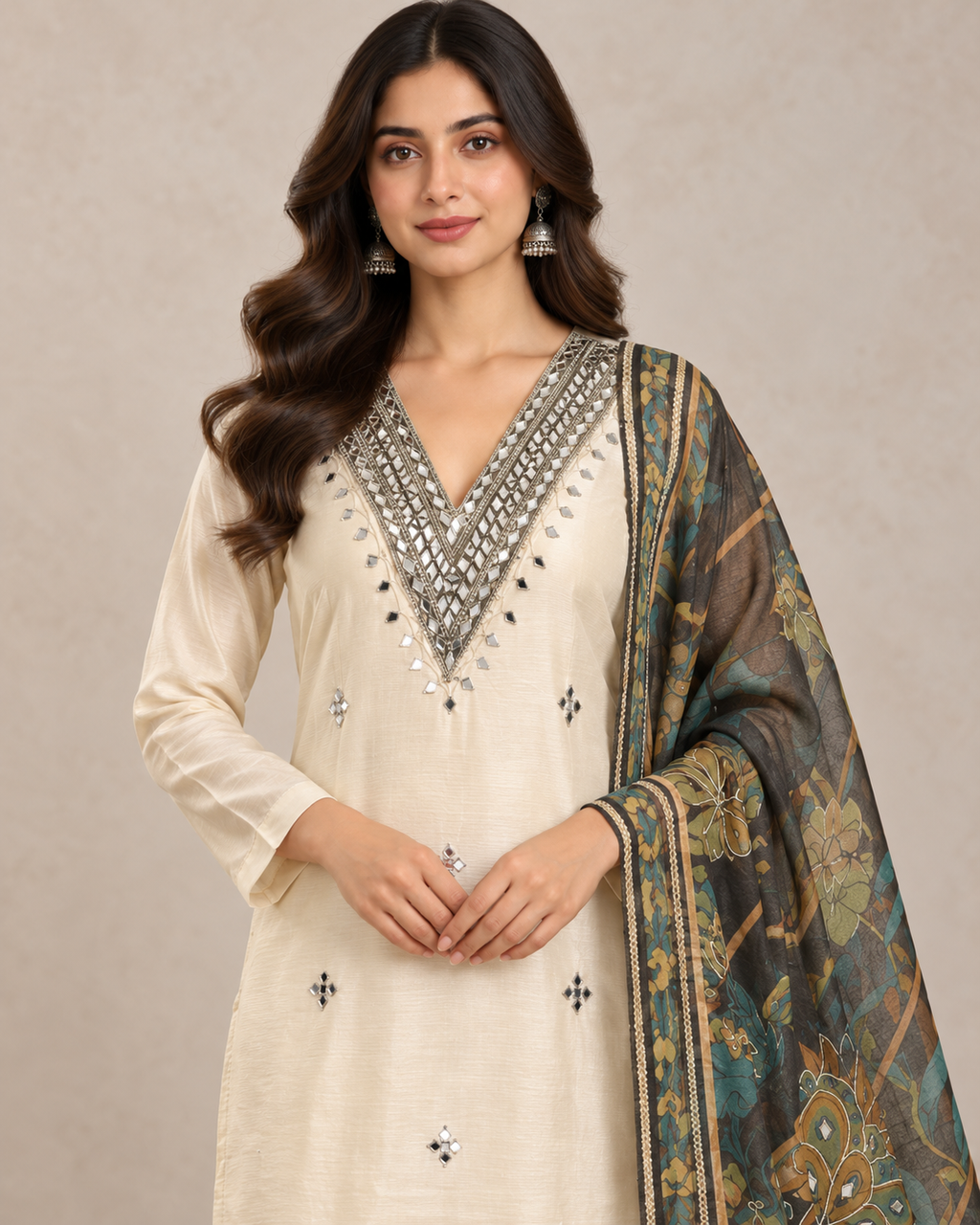 Ivory Tissue Silk Unstitched Suit Set for Women