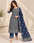 Navy Blue Ivory Print Jacquard Winter SKD