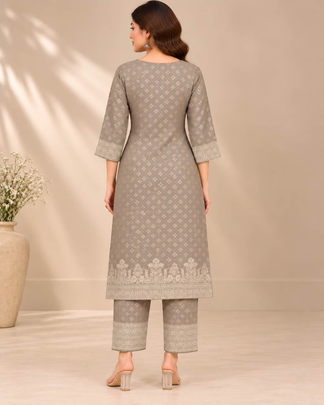 Grey Ivory Print Jacquard Winter SKD