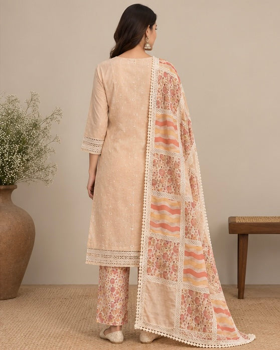 Embroidered Cotton Salwar Suit Set with Dupatta for Women