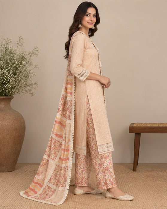 Embroidered Cotton Salwar Suit Set with Dupatta for Women