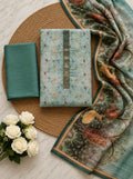 Sea Green Chanderi Silk Printed Unstitched Suit Set with Dupatta