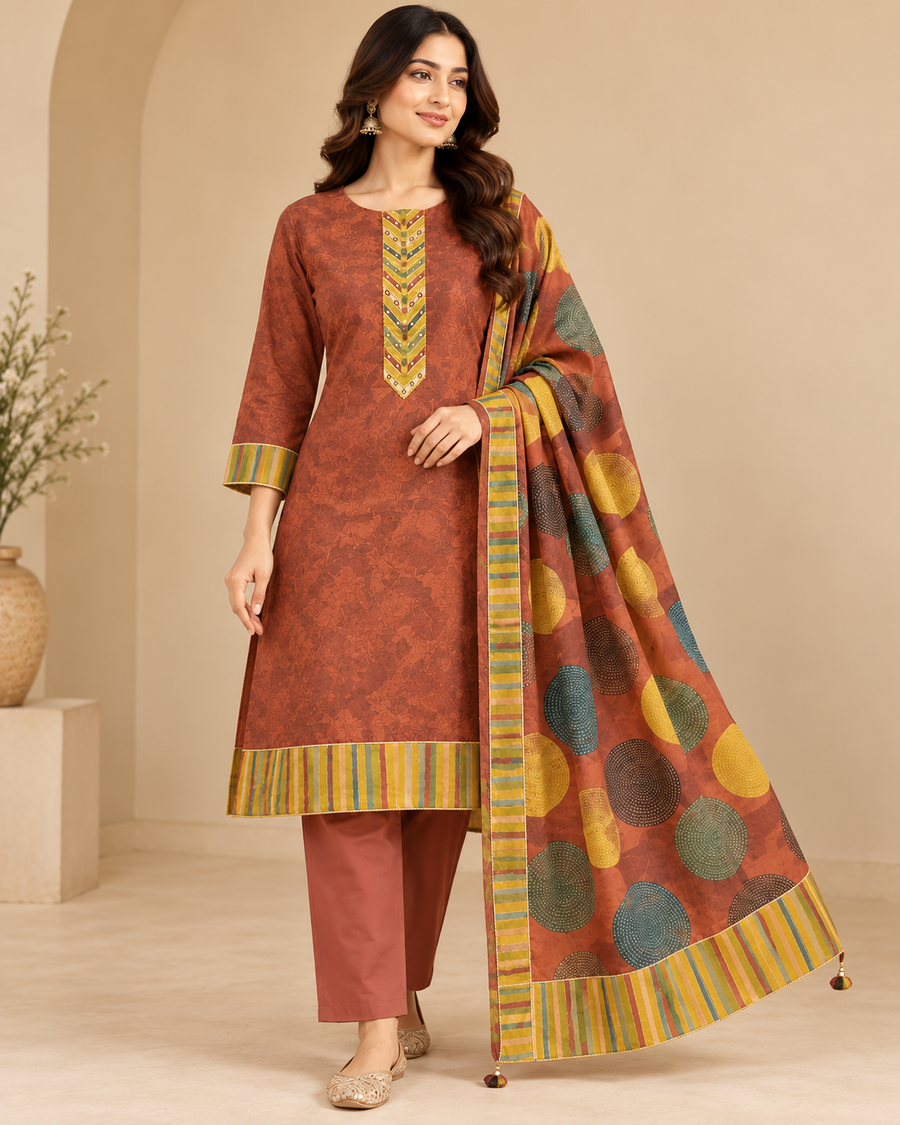 Maroon Rayon Unstitched Dress Material with Printed Dupatta