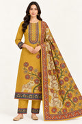 Ochre Cotton Unstitched Dress Material with Traditional Printed Dupatta