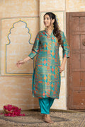 Blue Jacquard Silk Kurtee & Bottom Set