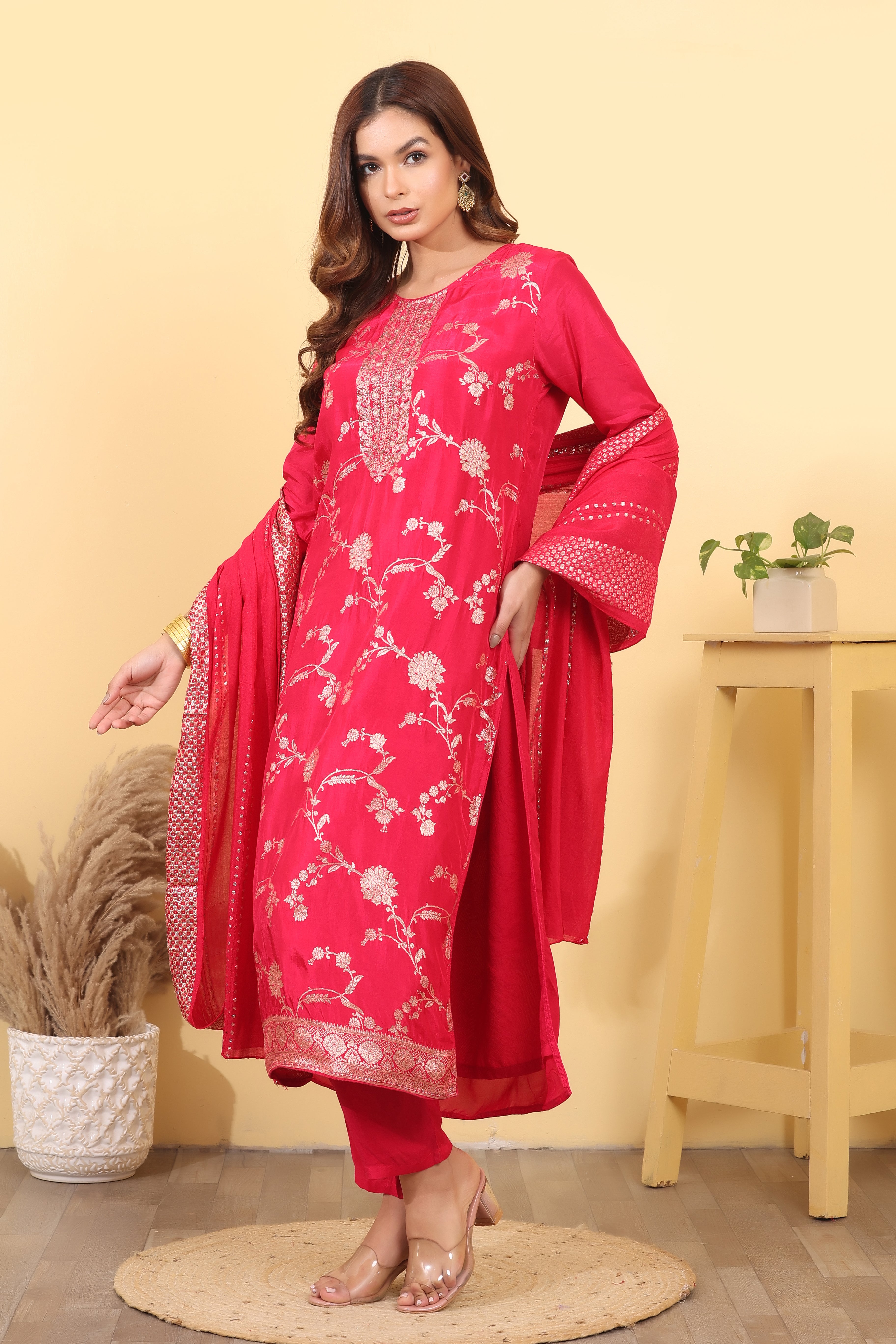 Rani Dola Silk Embroidered Salwar Kurta Dupatta Set for Women