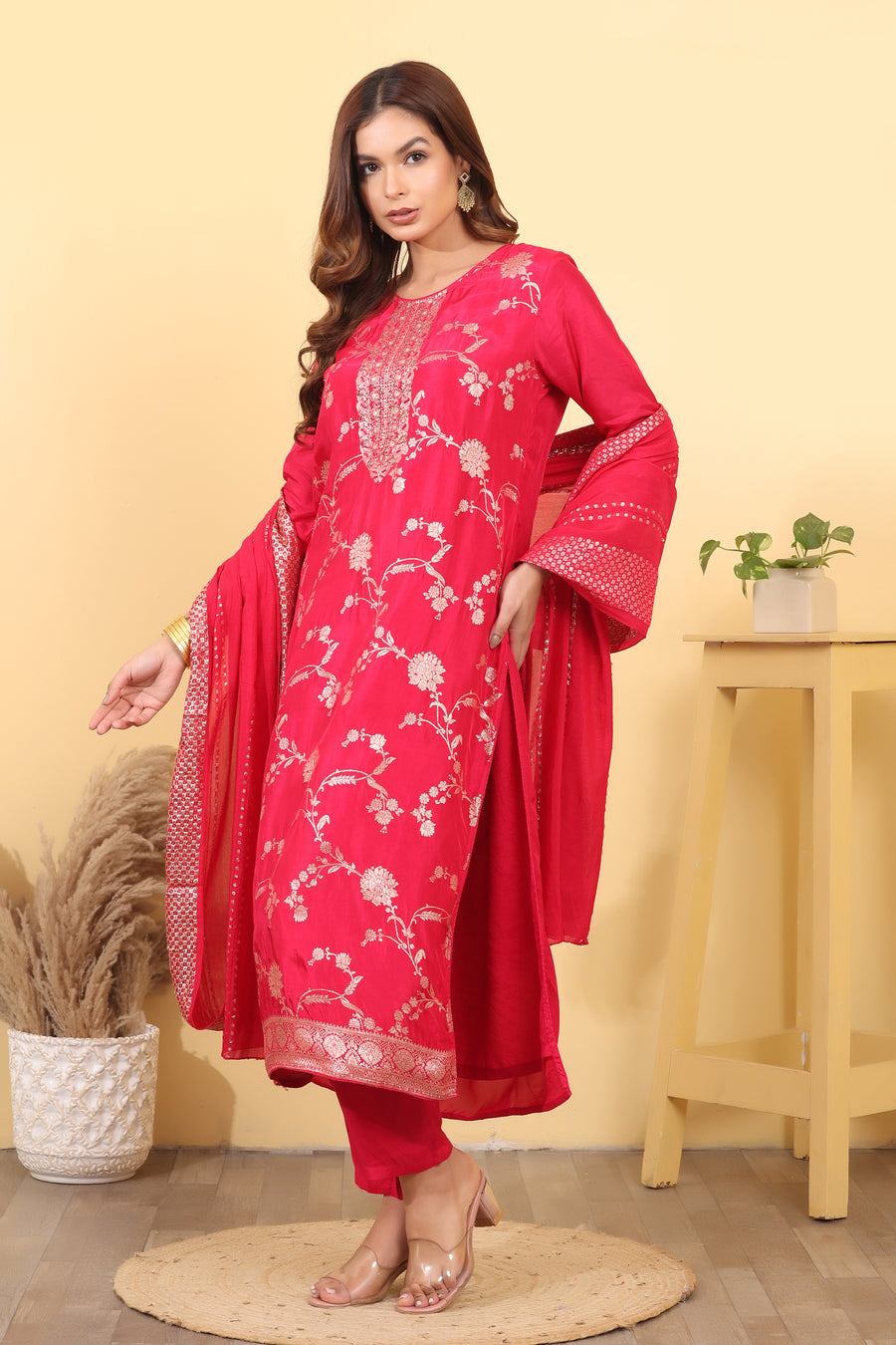 Rani Dola Silk Embroidered Salwar Kurta Dupatta Set for Women