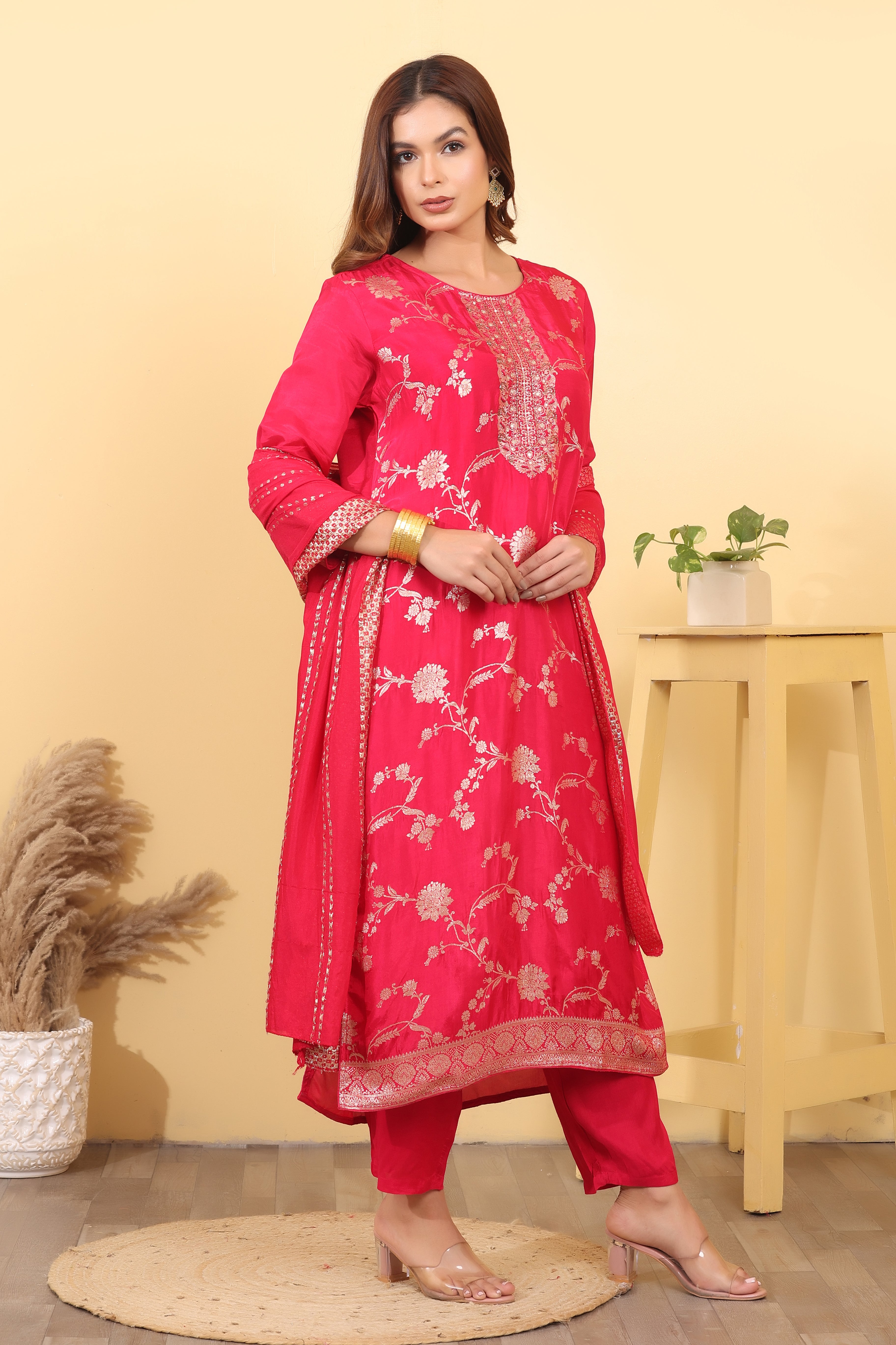 Rani Dola Silk Embroidered Salwar Kurta Dupatta Set for Women