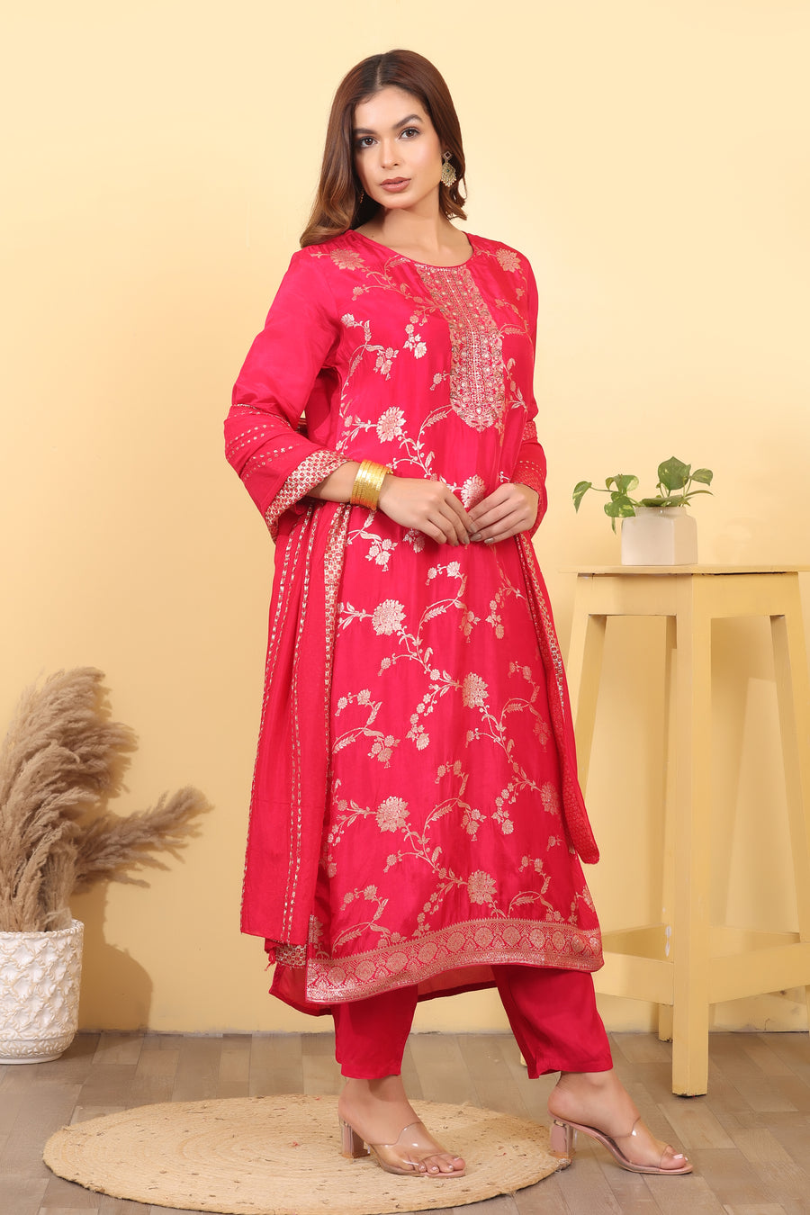 Rani Dola Silk Embroidered Salwar Kurta Dupatta Set for Women