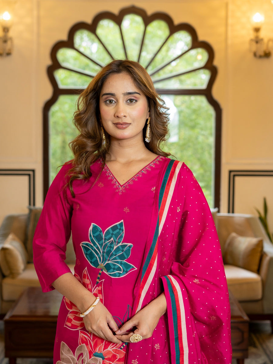Vibrant Pink House of Sdaa  Floral Printed Kurta Set, HSDAAMLSK000007