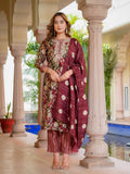 House of Sdaa Floral Printed Mehroon  Kurta Set . HSDAAMLSK000009